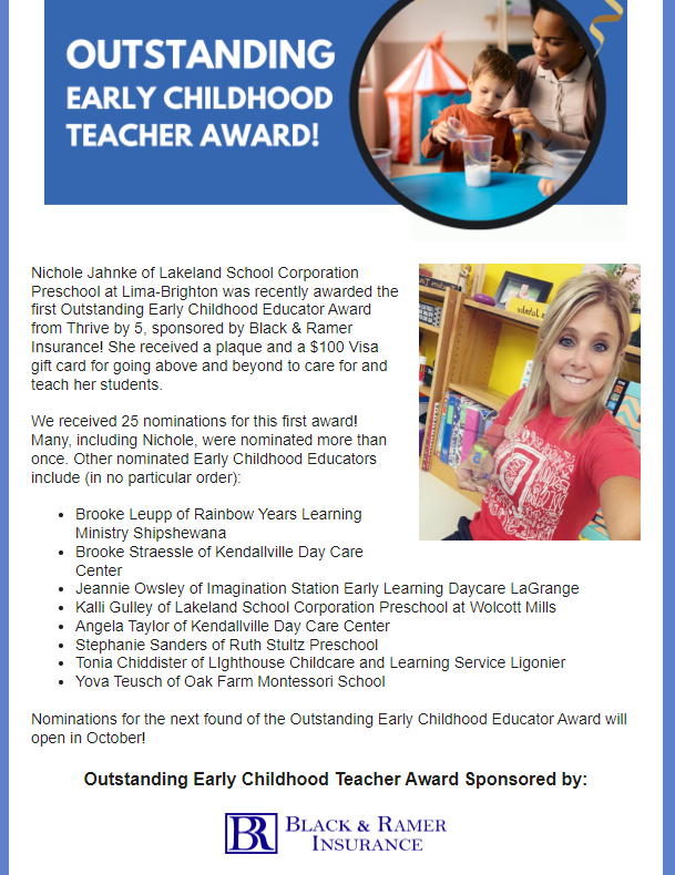 Thrive by 5 Outstanding Early Childhood Teacher Award!